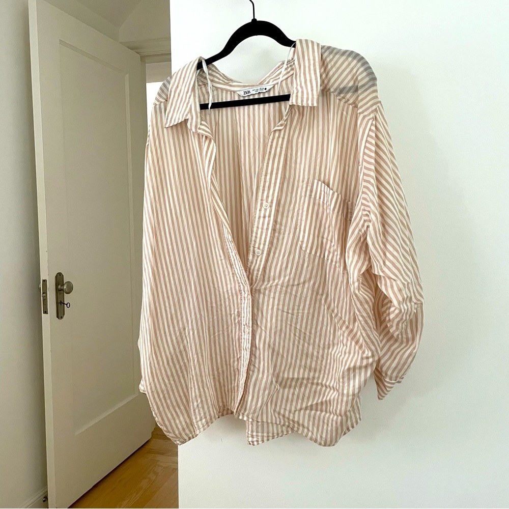 Zara casual striped loose fitting oversized collared shirt